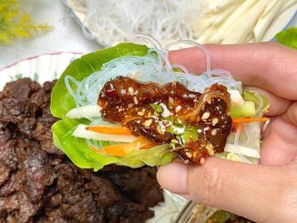 Daging harimau menangis homemade dan popia Vietnam isi daging perap