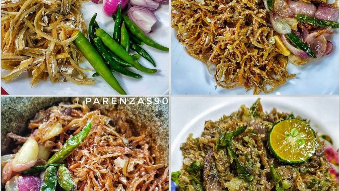 Sambal getuk ikan bilis pedas bersama nasi dan telur mata