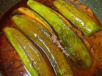 Rendang terung hijau dengan kuah pekat dan daun kunyit