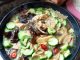 Semangkuk Petola Tumis Air dengan suhun, fucuk dan ikan bilis dalam kuah jernih, masakan kampung tradisional.
