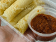 Lempeng gandum lembut dimakan bersama sambal ikan bilis pedas manis.