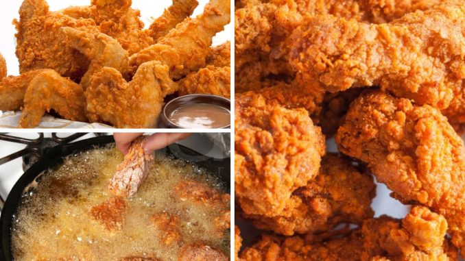 Ayam goreng rangup keemasan, siap untuk dihidang